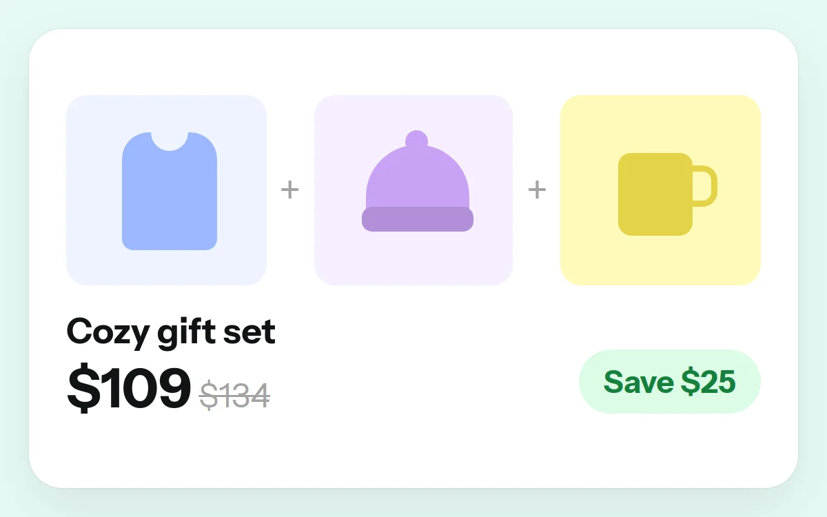 BFCM offer idea: a cozy gift set of a hoodie, beanie and mug for $109 instead of $134, saving $25